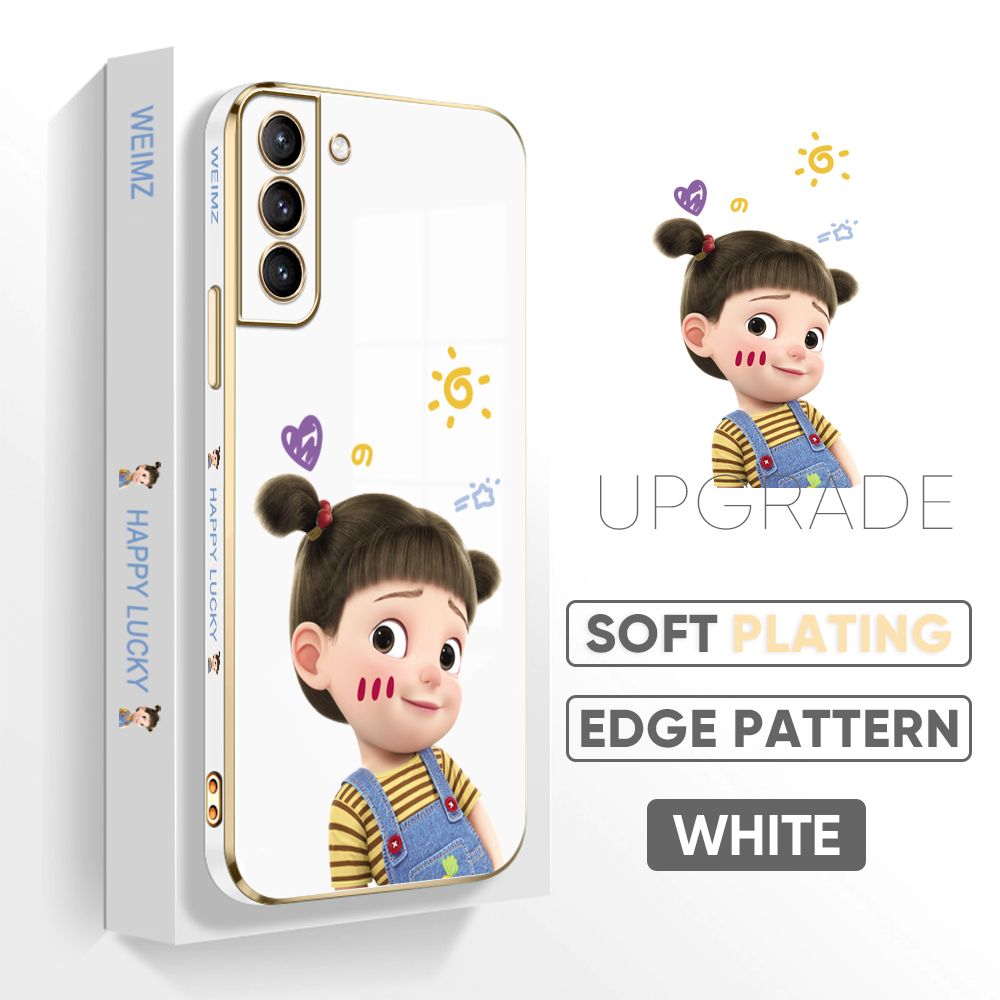 TA for Samsung Galaxy S21 Plus 5G Back Cover + Free Lanyard Naughty Girl Luxury 6D Plating Case Side Pattern Soft Silicone Square Phone Cases