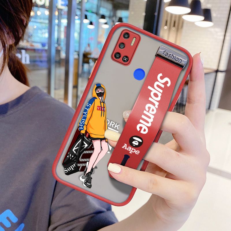 UCUC for Tecno Spark 6 Air Wrist Strap Case Creative Cartoon Handsome Girl Wristband Printing Cover Shockproof Frosted Phone Case