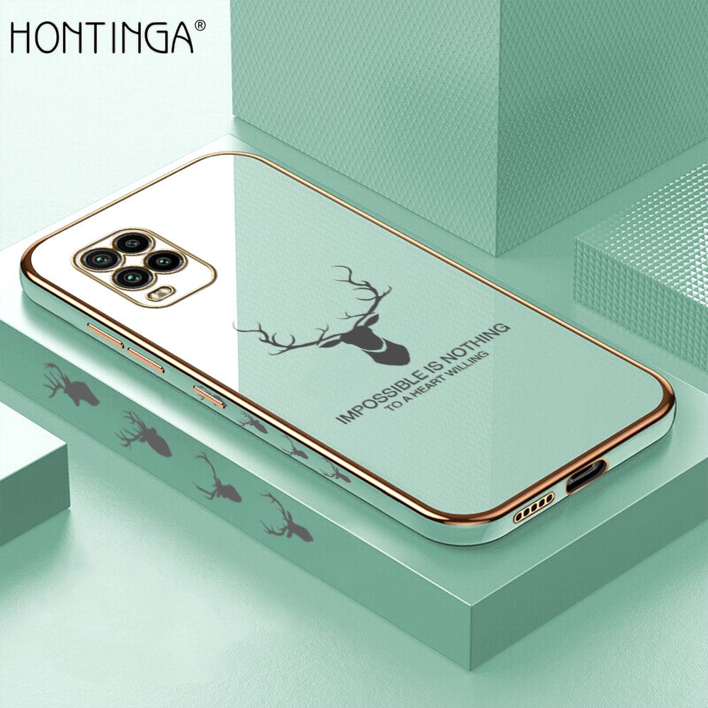Hontinga for Xiaomi Mi 10 Lite 5G Back Cover + Free Lanyard Luxury 6D Plating Lucky Deer Side Pattern Case Soft Silicone Square Phone Cases