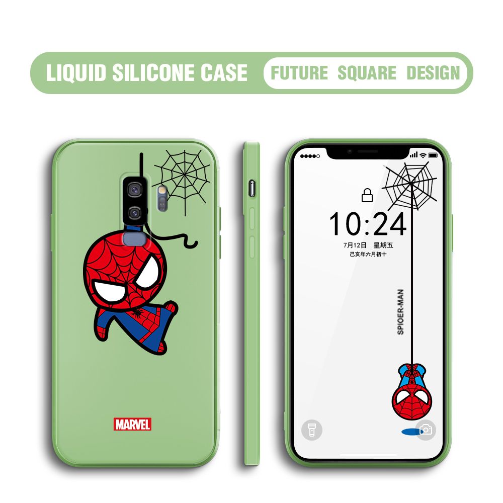 BILI for Samsung Galaxy S9 Plus Back Cover Little Spiderman Multicolor Liquid Silicone Phone Case Soft Square Lens Protection Phone Cases