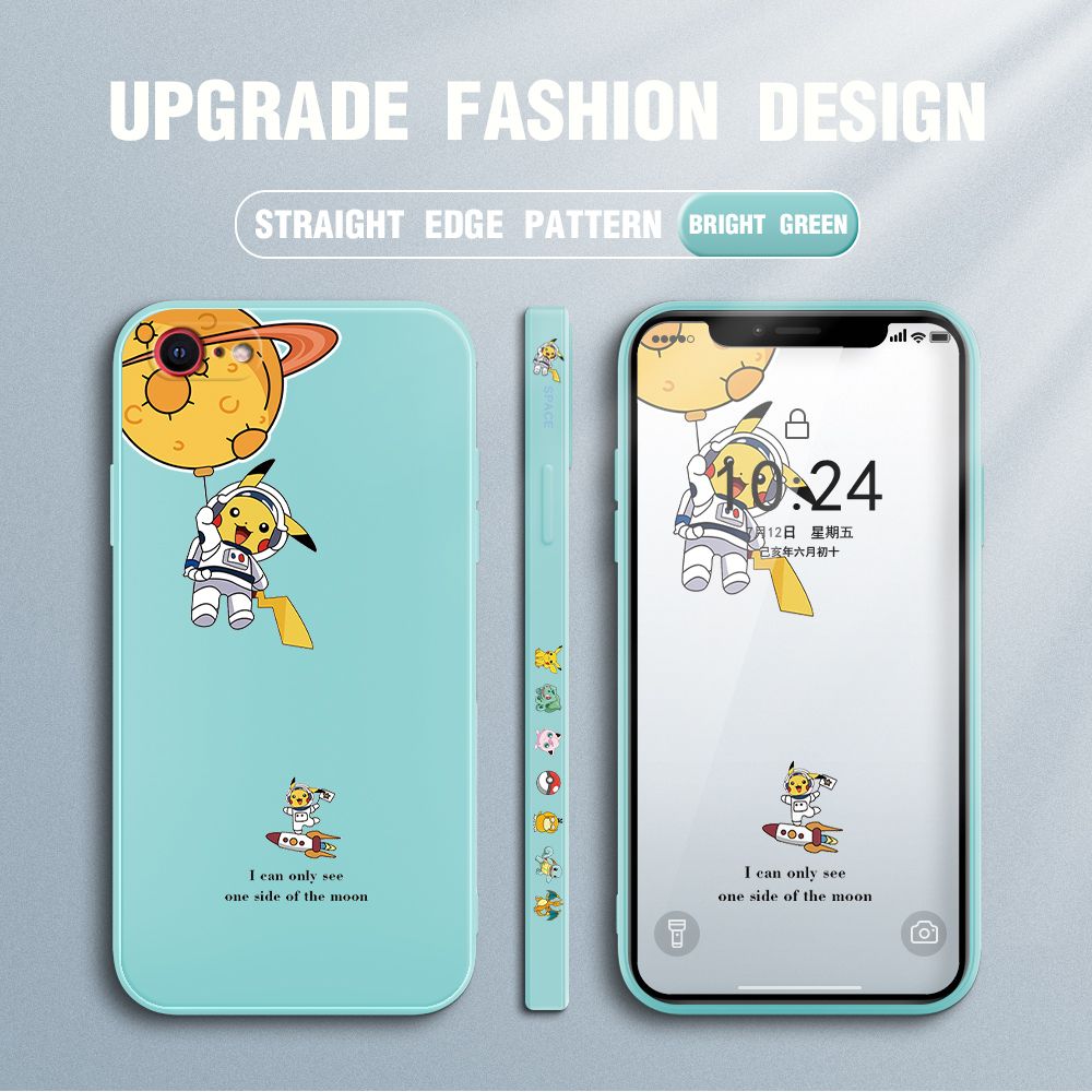 Jizetin for iPhone 7 / iPhone 8 / SE 2020/SE 2022 Case Side Design Phone Cover Cute Astronaut Pikachu Cover Square Edge Pattern Liquid Silicone Trend Case