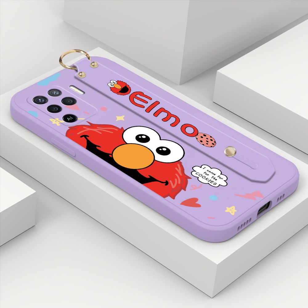ZeroQiQi for OPPO A94 Wrist Strap Case Cute Cute Cartoon Little Monster Phone Cover Square Edge Liquid Silicone Case Full Cover Camera Shockproof Protective Cases