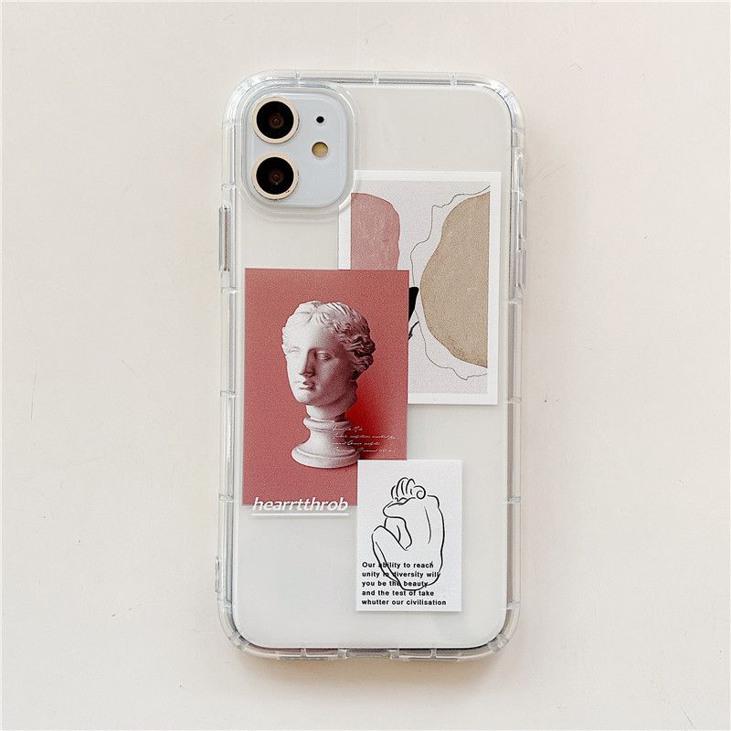 【 ETOP 】 Fashion Creative Clear Painted Literary Oil Painting Label Phone Case for Iphone 11 11pro 11promax XR XS XSmax 6 6S 7 8 6plus 7plus 8plus SE 2020 Case Soft Cover