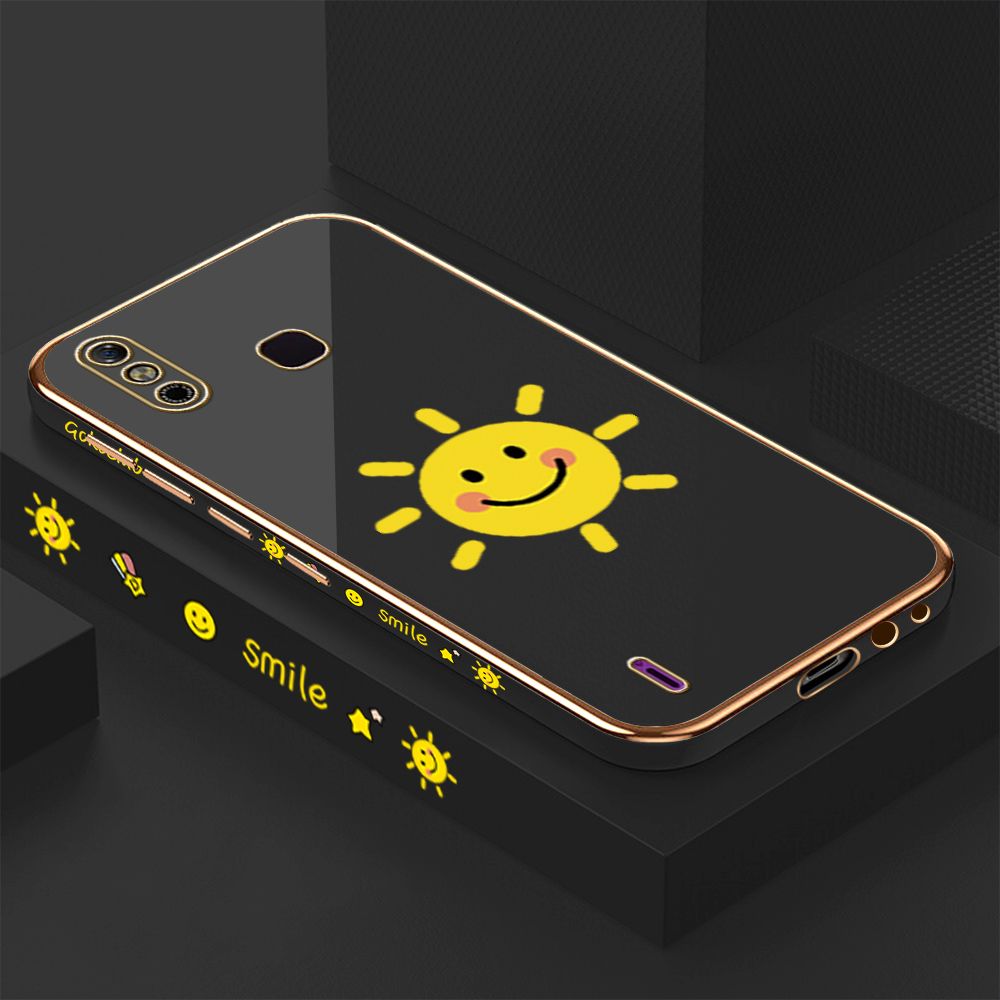 ZeroQiQi for Infinix Smart 4 Back Cover Smiling Sun Luxury 6D Plating Case Side Pattern Soft Silicone Square Phone Cases + Free Lanyard