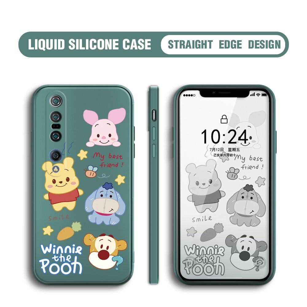 BILI for Xiaomi 10 Pro Back Cover Cute Winne Friends Multicolor Liquid Silicone Phone Case Soft Square Lens Protection Phone Cases