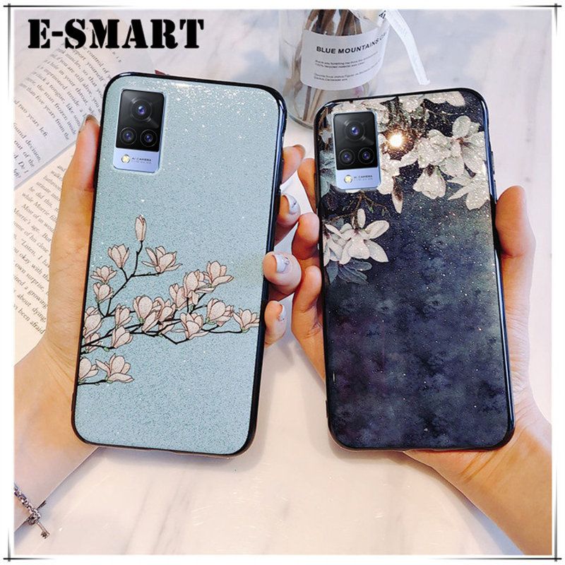 Phone case Vivo V21 Back Cover Flowers Gardenia & Magnolia Bling Glitter Soft Silicone Protector Vivo V21 Case