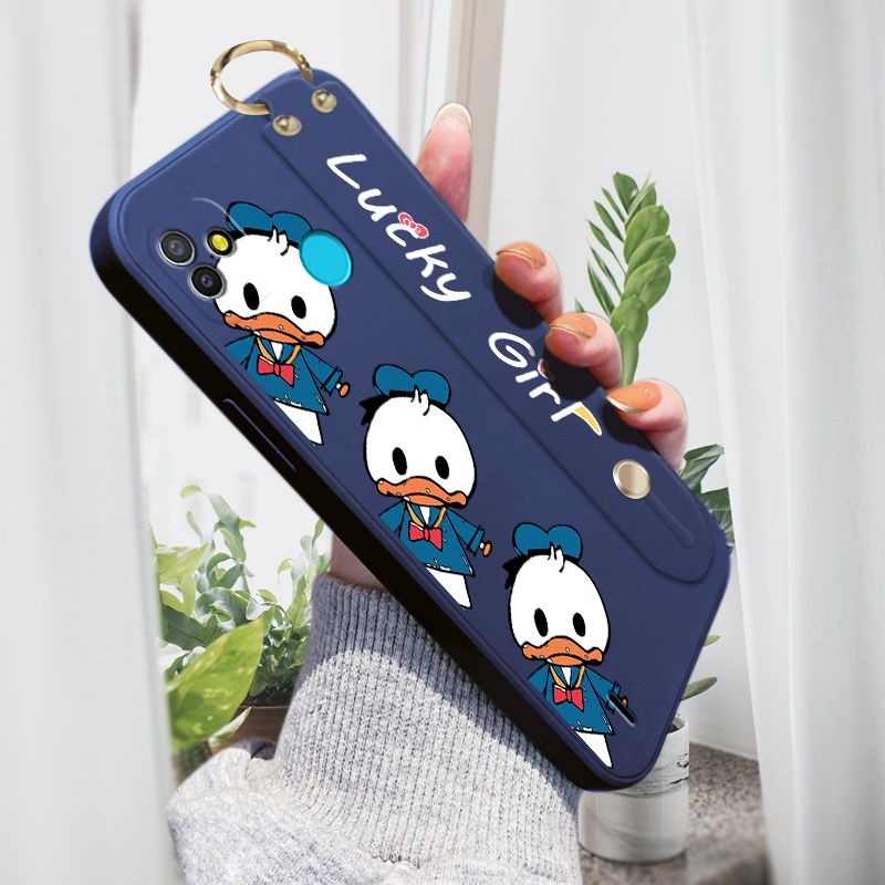 Jizetin for Tecno Pop 5 Back Cover Cute Little Donald Duck Wrist Strap Phone Case Candy Color shock proof Protective Phone Cases