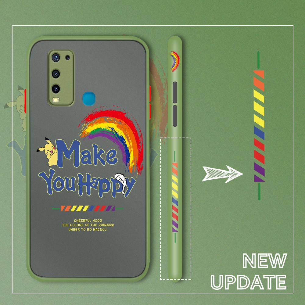 UCUC for Vivo Y30 / Y50 / Y30i / 1938 Back Cover Rainbow Pikachu Side Printed Design Phone Case Ultra Thin Frosted Cover Shockproof Phone Cover