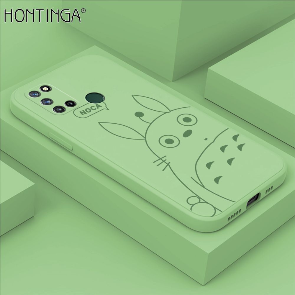 Hontinga for Realme 7I C17 Case Cartoon Cute Totoro Pattern Back Cover Soft Square Edge Liquid Silicone Phone Cases