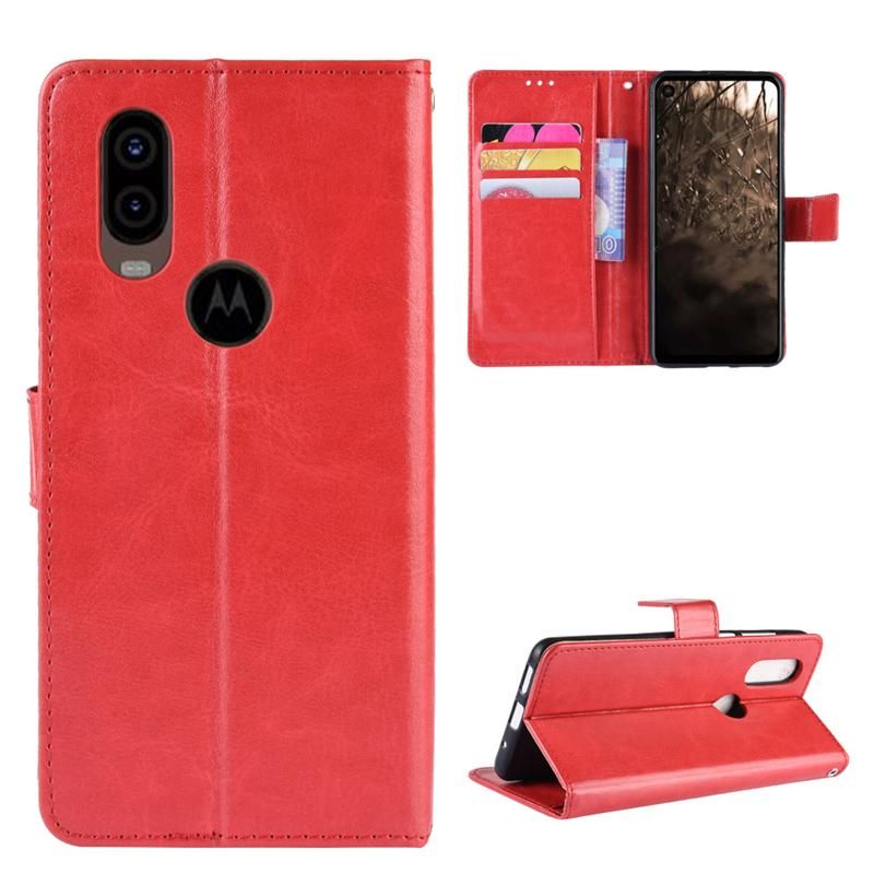 For Motorola One Vision Vintage Leather Magnetic Buckle Flip Cover Case