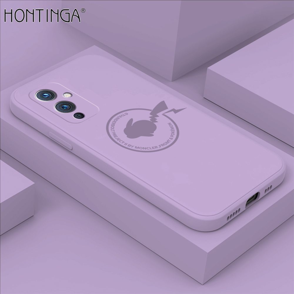 Hontinga for OnePlus 9 Case Cartoon Pikachu Pokemon Phone Case Liquid Silicone Casing Full Cover Camera Shockproof Protective Case
