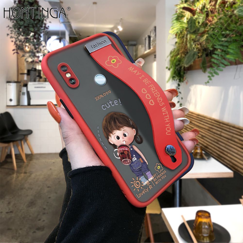 Hontinga for Redmi Note 5 / Note 5 Pro Back Cover With Wristband Cola Girl Phone Casee Full Lens Protection Thin Frosted Cases