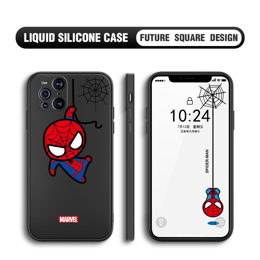 BILI for OPPO Find X3 / Find X3 Pro Back Cover Little Spiderman Multicolor Liquid Silicone Phone Case Soft Square Lens Protection Phone Cases