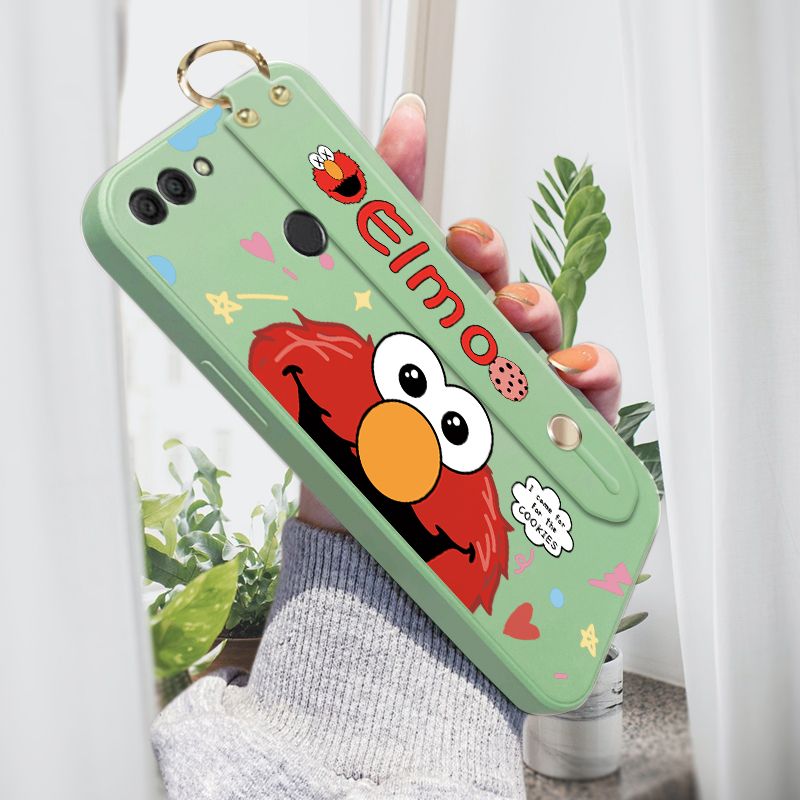 Jizetin for Huawei Y9 2018 Cute Sesame Street ELMO Wrist Strap Phone Case Candy Color shock proof Protective Phone Cases