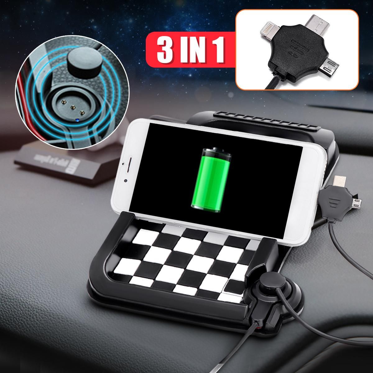 Magnetic Non-Slip Mount Holder Car Dashboard 3 USB Charger GPS Pad Phone Stand