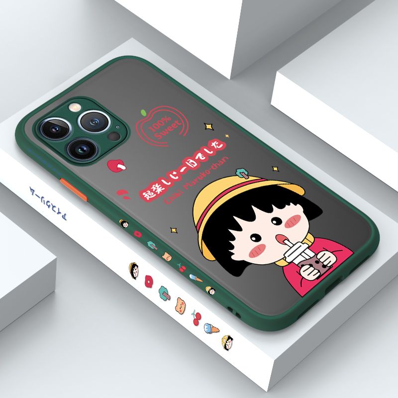 ZeroQiQi for iPhone 13 Pro Max Case Chibi Maruko Side Printing Cover Frosted Ultra Thin Protective Anti Fall Phone Case