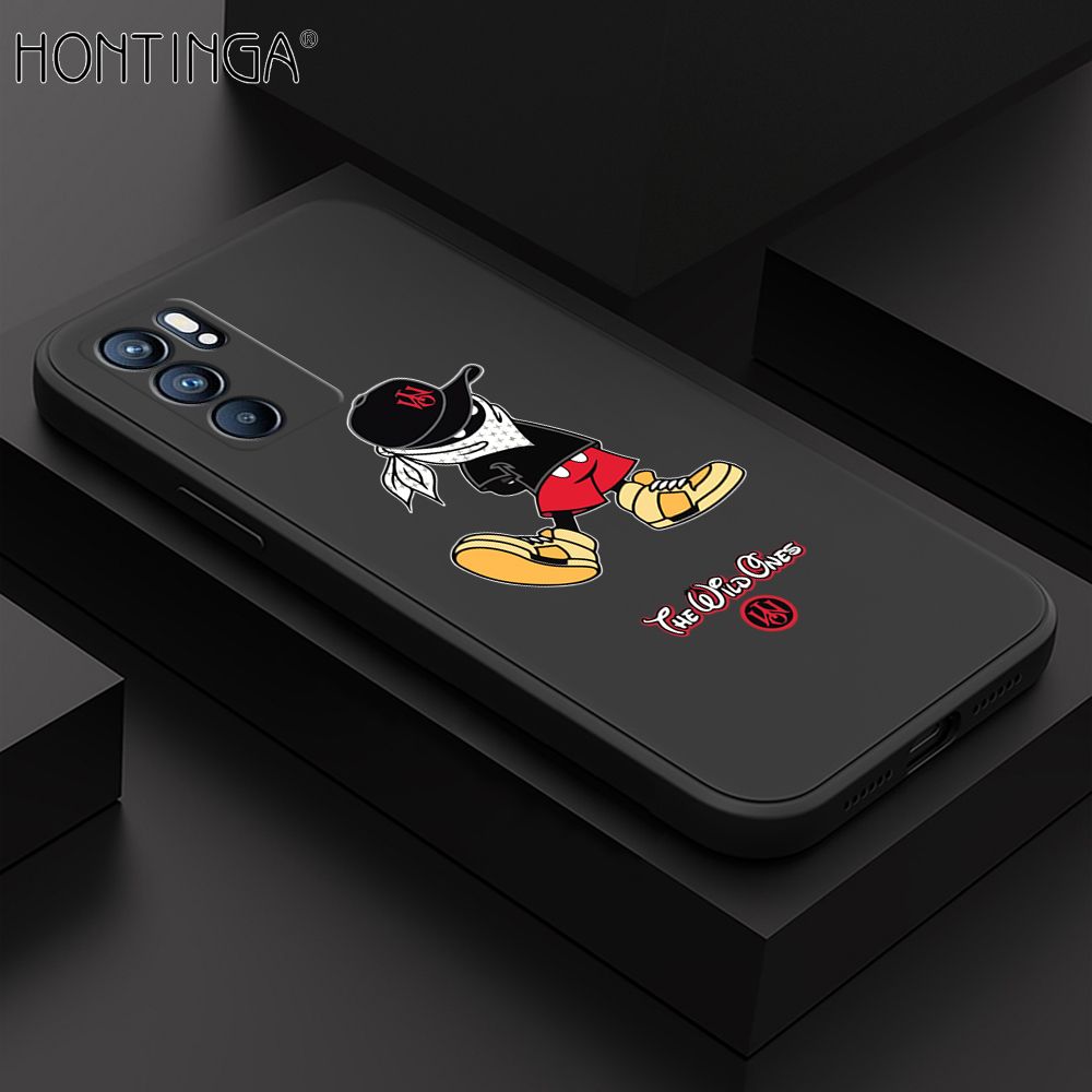 Hontinga for OPPO Reno6 5G Case Cartoon Masked Mouse Phone Case Soft Square Edge Silicone Cases Full Lens Cover Shockproof Protection Cover
