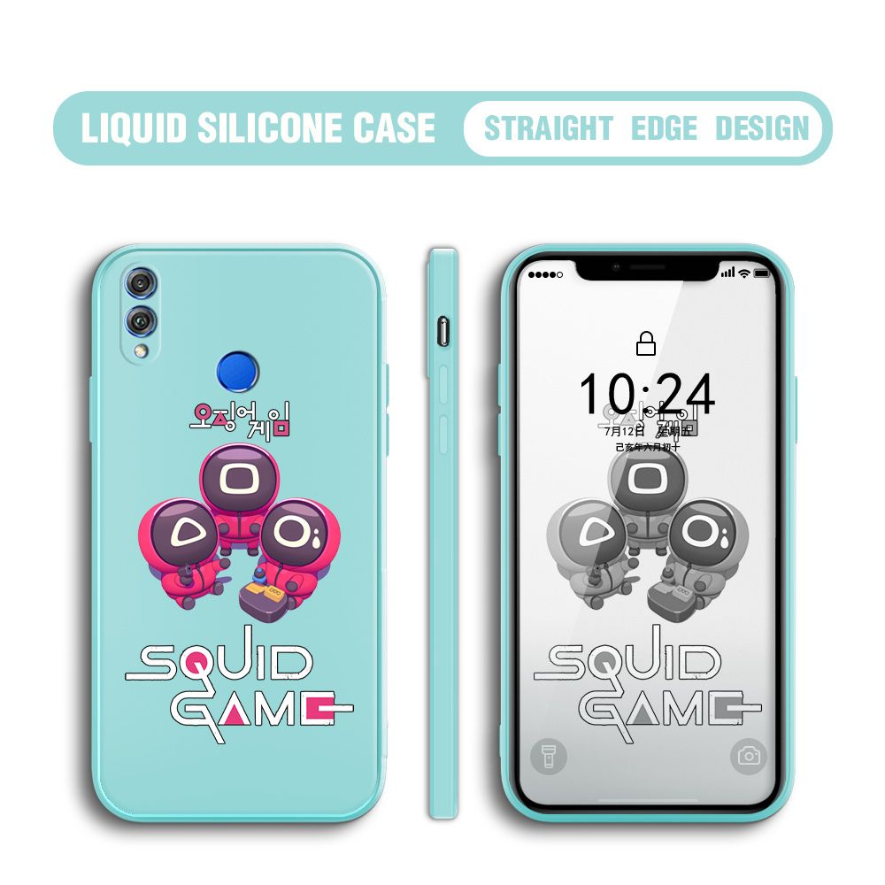 Jizetin for Honor 8X Case Cute Cartoon Cute Squid Character Phone Cover Square Liquid Silicone Shockproof Phone Protective Case