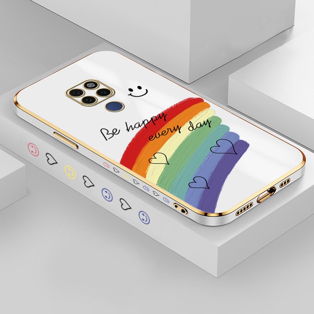 Jizetin (Free Lanyard) Huawei Mate 20 Case Rainbow Doodle Luxury 6D Plating Soft Casing Silicone Ultra Thin Phone Cover