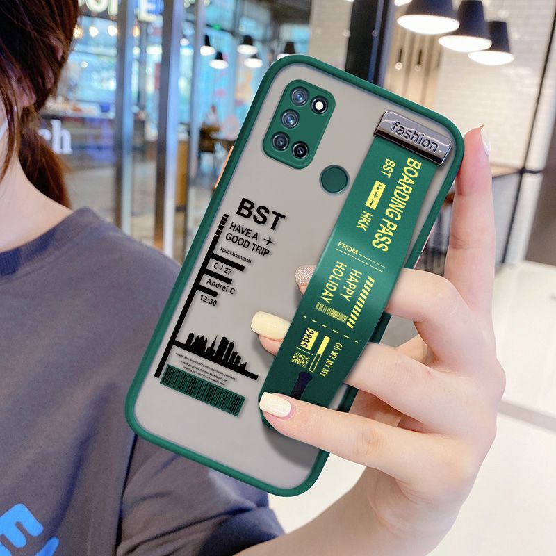 UCUC for Realme 7I Wrist Strap Case Creative Printing City Landscape Wristband Printing Cover Shockproof Frosted Phone Case