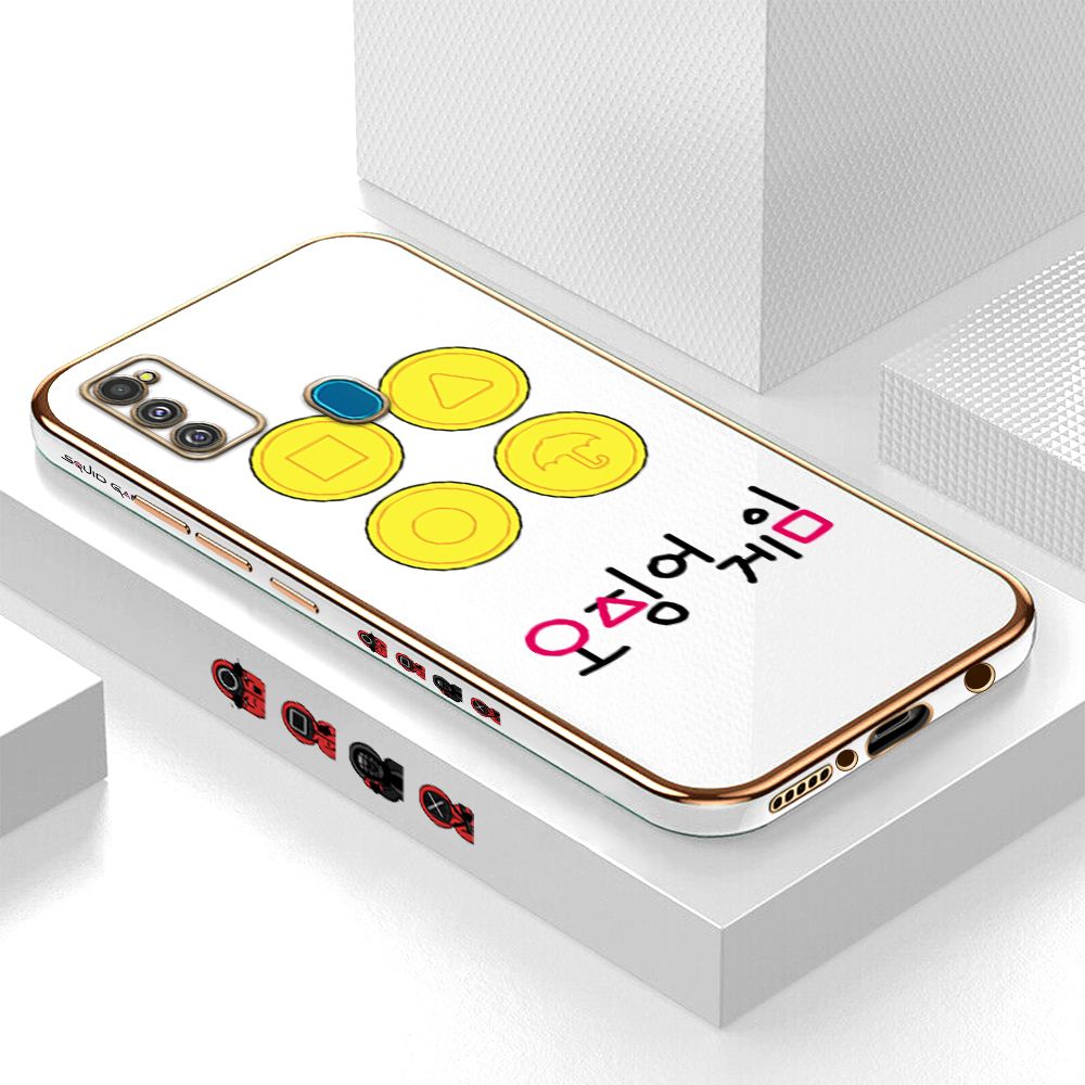 Luxury 6D Plating Case for Samsung M21 M30S Popular Games Side Pattern Back Cover Soft Silicone Square Phone Cases + Free Lanyard