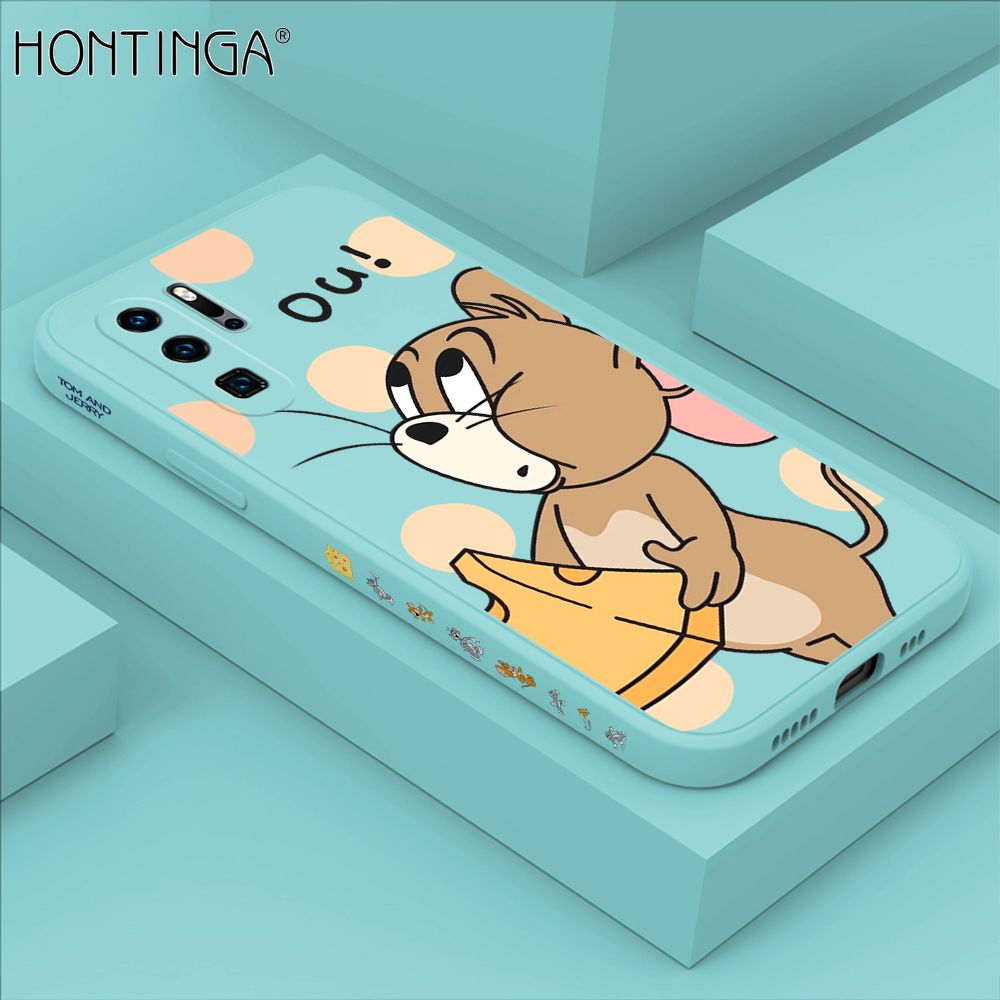Hontinga for Huawei P30 Pro Case Side Design Cute Cartoon Mouse Back Cover Soft Square Edge Pattern Liquid Silicone Trend Phone Cases