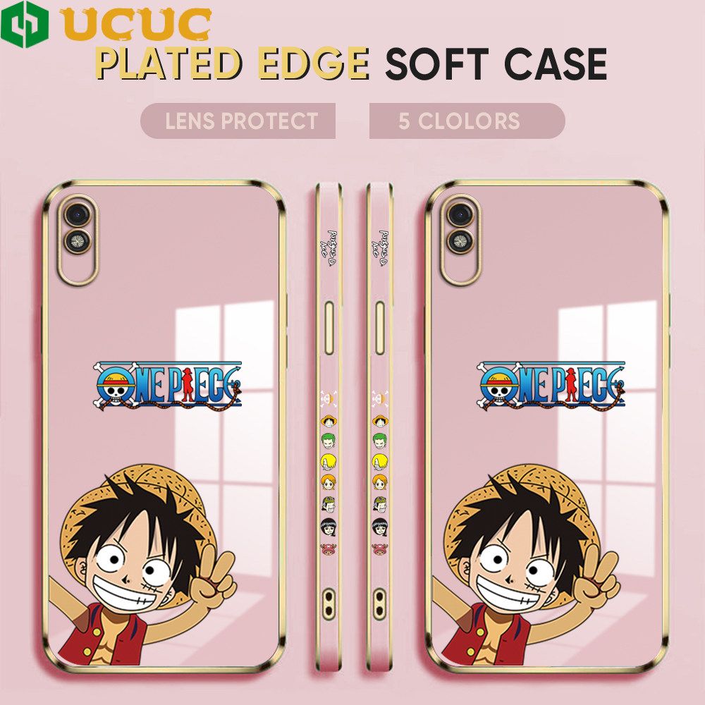 UCUC for Redmi 9A Back Cover + Free Lanyard Wave Luffy Luxury 6D Plating Case Side Pattern Soft Silicone Square Phone Cases