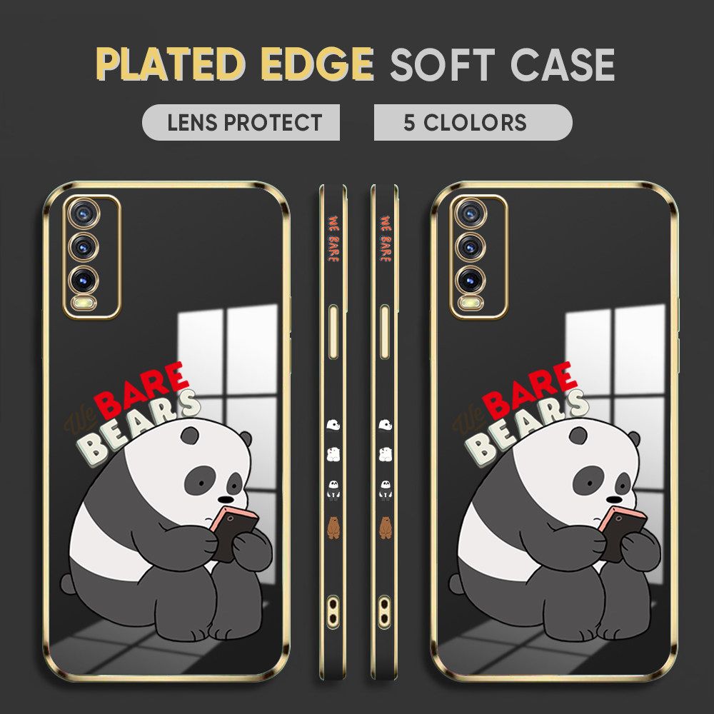 Luxury 6D Plating Case for Vivo Y20SG Phone Cases Cute Cartoon Panda Side Print Soft Silicone Square Back Cover