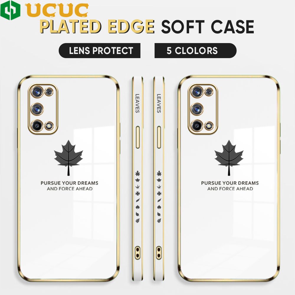 UCUC for Realme X7 Pro Back Cover + Free Lanyard Maple Leaf Luxury 6D Plating Case Side Pattern Soft Silicone Square Phone Cases