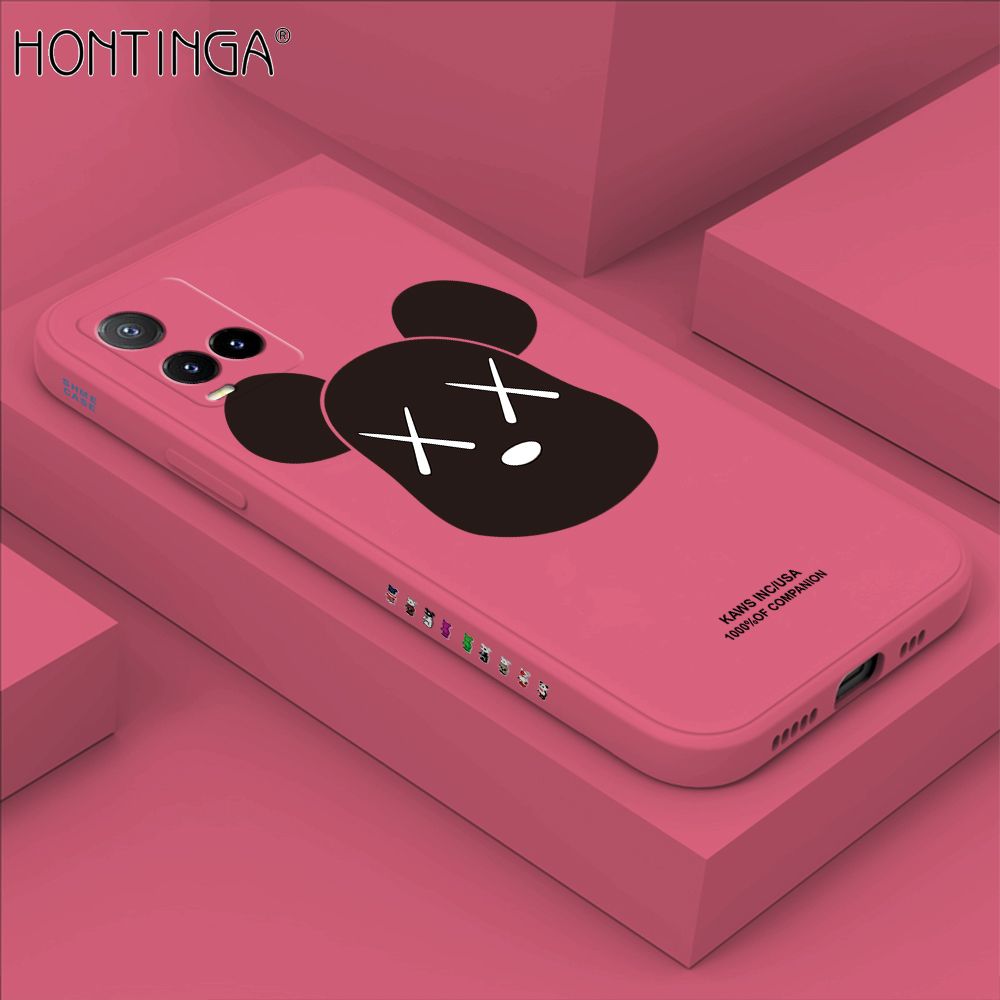 Hontinga for Vivo Y33S Case Side Design Violent Bear Head Back Cover Soft Square Edge Pattern Liquid Silicone Trend Phone Cases