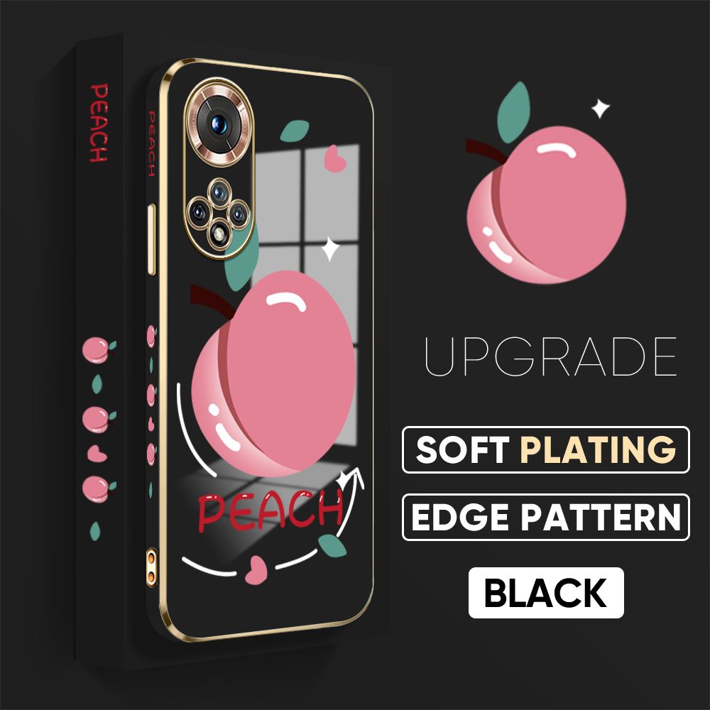 TA for Honor 50 Back Cover Shiny Peach Luxury 6D Plating Case Side Pattern Soft Silicone Square Phone Case