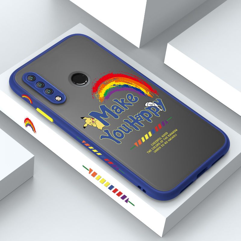 ZeroQiQi for Huawei Nova 4E Case Creative Cartoon Rainbow Pikachu Side Printing Cover Frosted Ultra Thin Protective Anti Fall Phone Case