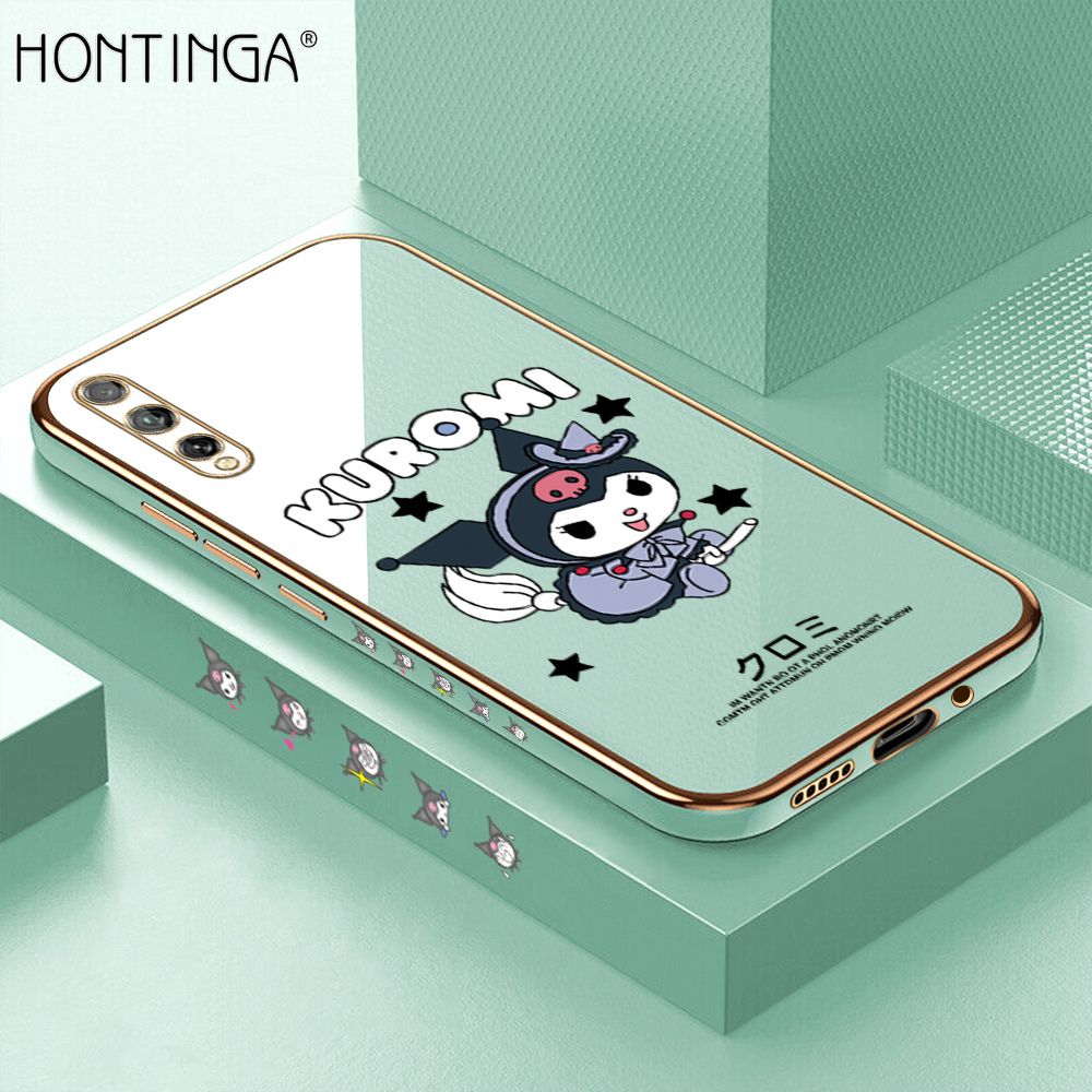Hontinga for Huawei Y8P Luxury 6D Plating Soft Casing Silicone Square Frame Phone Case Shiny Bling Back Cover Cute Cartoon Anime Characters Case