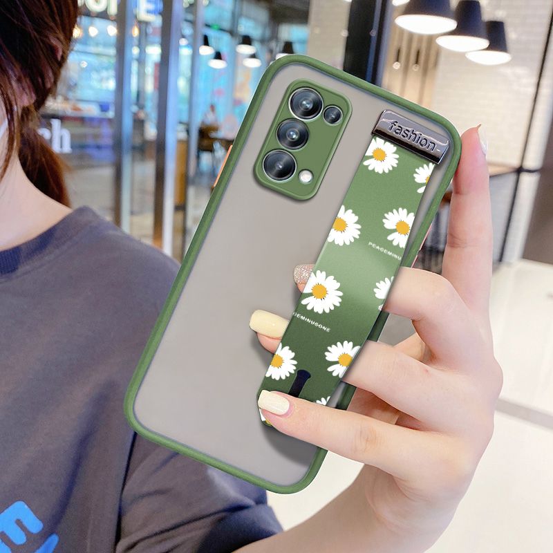 UCUC for OPPO Reno 5 Pro 5G Wrist Strap Case INS Style Small Fresh Daisies Wristband Printing Cover Shockproof Frosted Phone Case