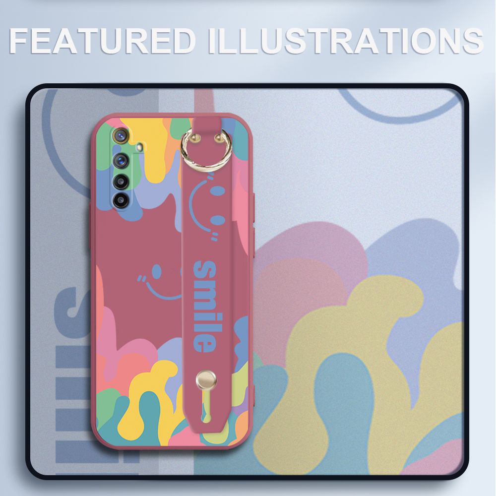UCUC for Realme Narzo Wrist Strap Case INS Style Soft Candy Color Splash Ink Cover Ultra Thin Anti Fall Liquid Silicone Phone Case