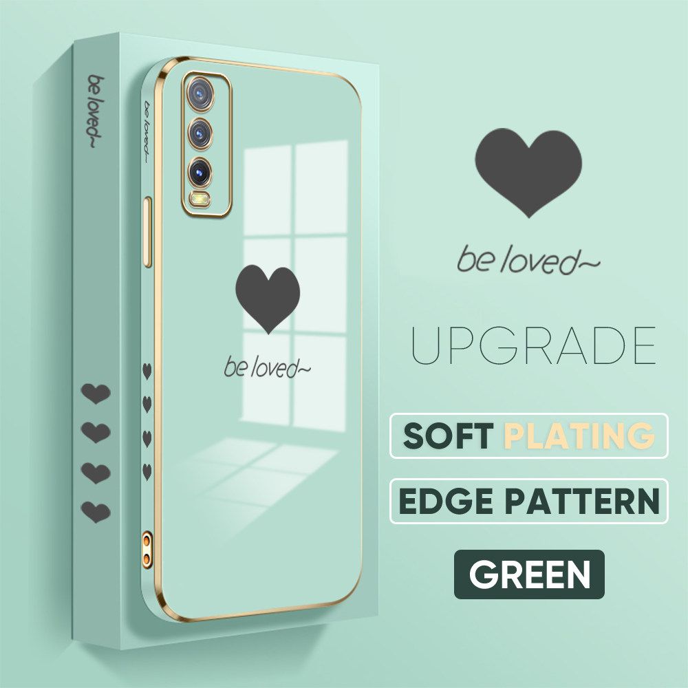 TA for Vivo Y20 / Y20i / Y20S / Y20 2021 / Y20SG / Y12A / Y12S Back Cover + Free Lanyard Simple Love Luxury 6D Plating Case Side Pattern Soft Silicone Square Phone Cases