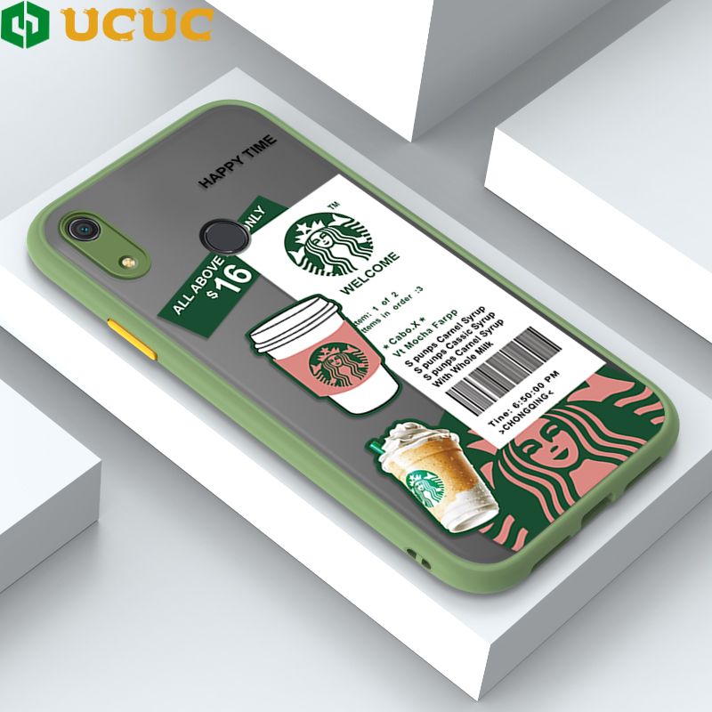 UCUC for Huawei Y6S Back Cover Fashion Sticker Frosted Transparent Hard Phone Case Thin Shockproof Full Cover Camera Protect Case