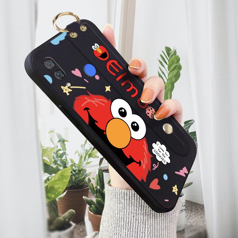 Jizetin for Huawei Nova 3 Wrist Strap Case Creative Cartoon Red Haired Monster Cover Ultra Thin Anti Fall Liquid Silicone Phone Case