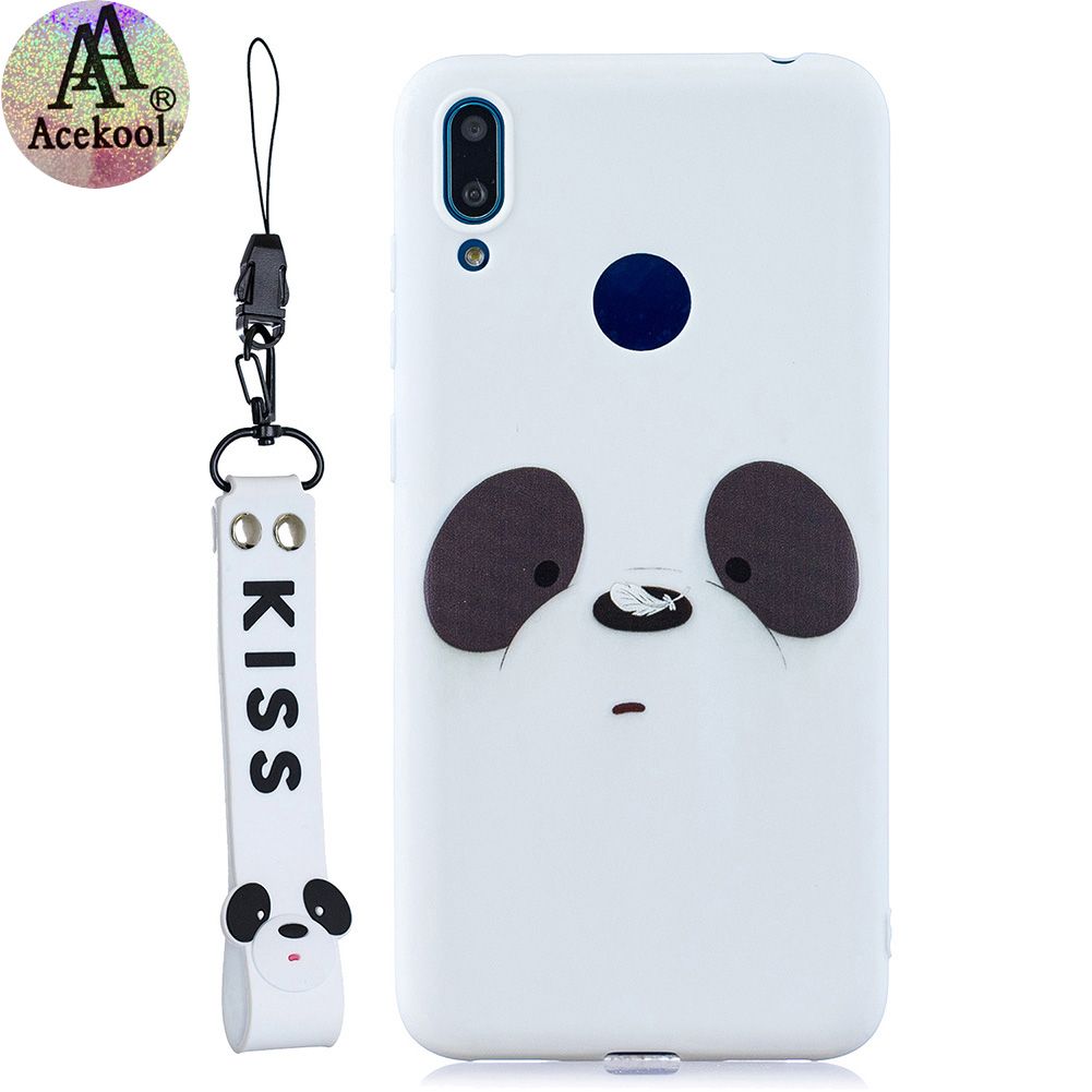 Yfashion kool for HUAWEI Y7 2019 Cartoon Lovely Coloured Painted Soft PU Back Cover Non-slip Shockproof Full Protective Case with Lanyard