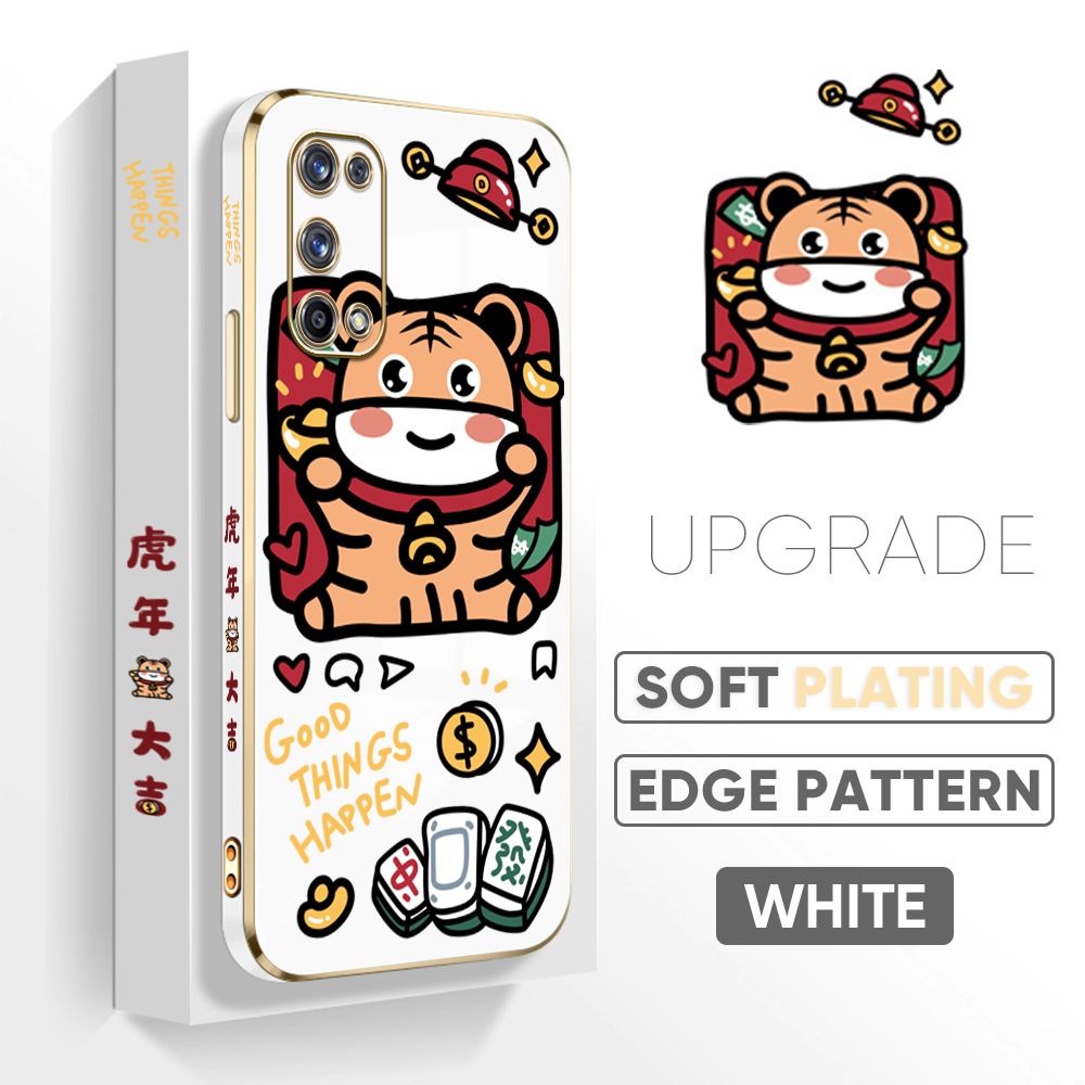 TA for Realme X7 Pro Back Cover + Free Lanyard Cute Animals Luxury 6D Plating Case Side Pattern Soft Silicone Square Phone Cases