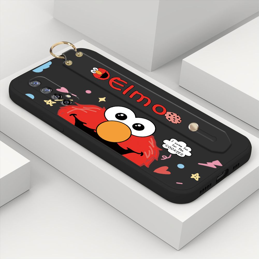 ZeroQiQi for Realme Narzo 20 Pro Wrist Strap Case Cute Cute Cartoon Little Monster Phone Cover Square Edge Liquid Silicone Case Full Cover Camera Shockproof Protective Cases