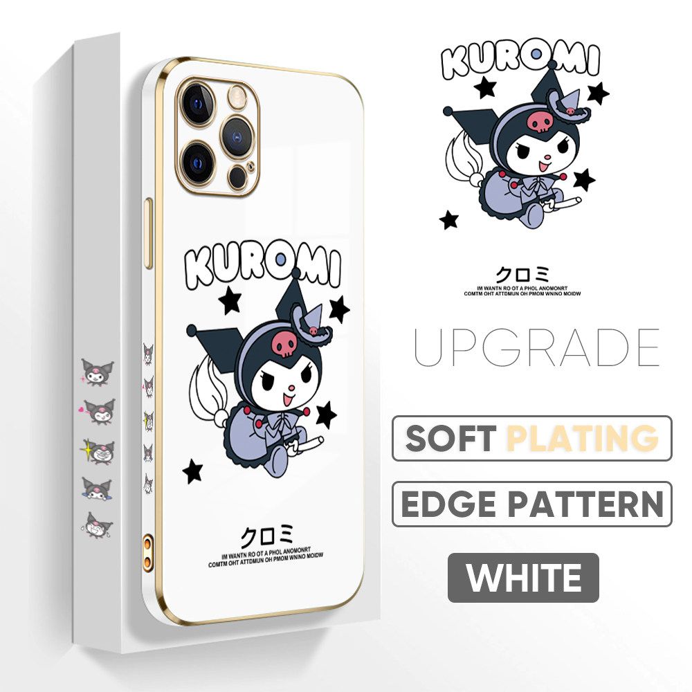 TA for iPhone 12 Pro Max Back Cover + Free Lanyard Cute Kuromi Luxury 6D Plating Case Side Pattern Soft Silicone Square Phone Cases