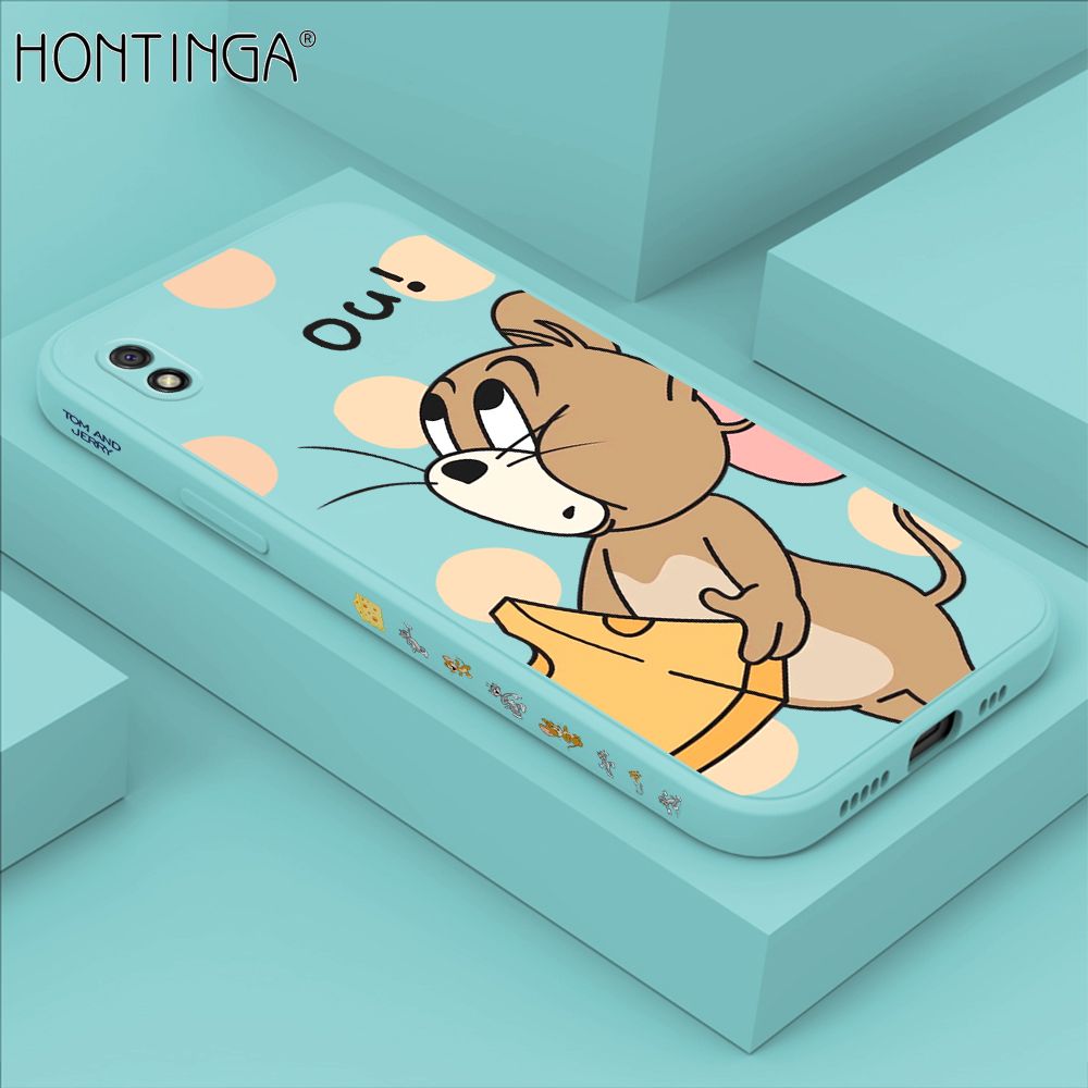 Hontinga for Redmi 9A Case Side Design Cute Cartoon Mouse Back Cover Soft Square Edge Pattern Liquid Silicone Trend Phone Cases