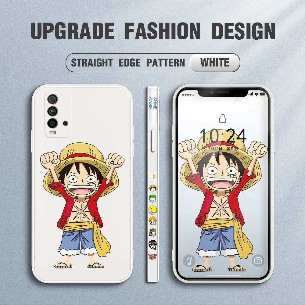 Jizetin for Xiaomi Redmi 9T / Redmi 9 Power Case Anime One-Piece Monkey D. Luffy Anime Side Design Phone Case Square Edge Pattern Liquid Silicone Cases Full Cover Camera Shockproof Protective Case