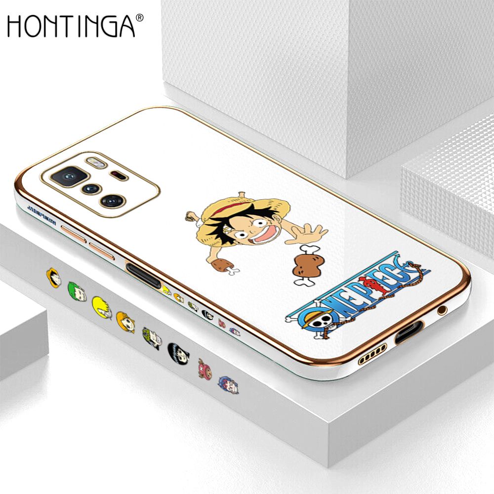 Hontinga for Xiaomi Poco X3 GT Back Cover + Free Lanyard Luxury 6D Plating Cartoon Meaty Luffy Side Pattern Case Soft Silicone Square Mobile Cover