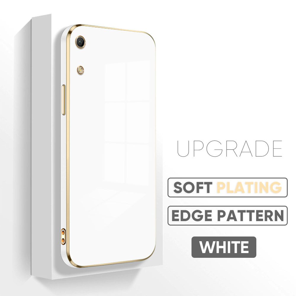 Jizetin (Free Lanyard) Huawei Y6 Pro 2019 Luxury 6D Plating Soft Casing Silicone Square Frame Phone Case Shiny Bling Back Cover