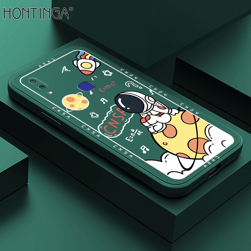 Hontinga for Vivo V11I Case Cartoon Astronauts Phone Case Phone Case Soft Square Edge Silicone Cases Full Lens Cover Shockproof Protection Cover