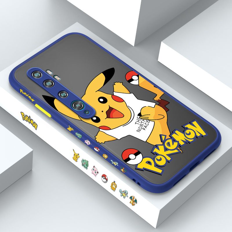 ZeroQiQi for Xiaomi Note 10 Case White Clothes Pikachu Side Printing Cover Frosted Ultra Thin Protective Anti Fall Phone Case