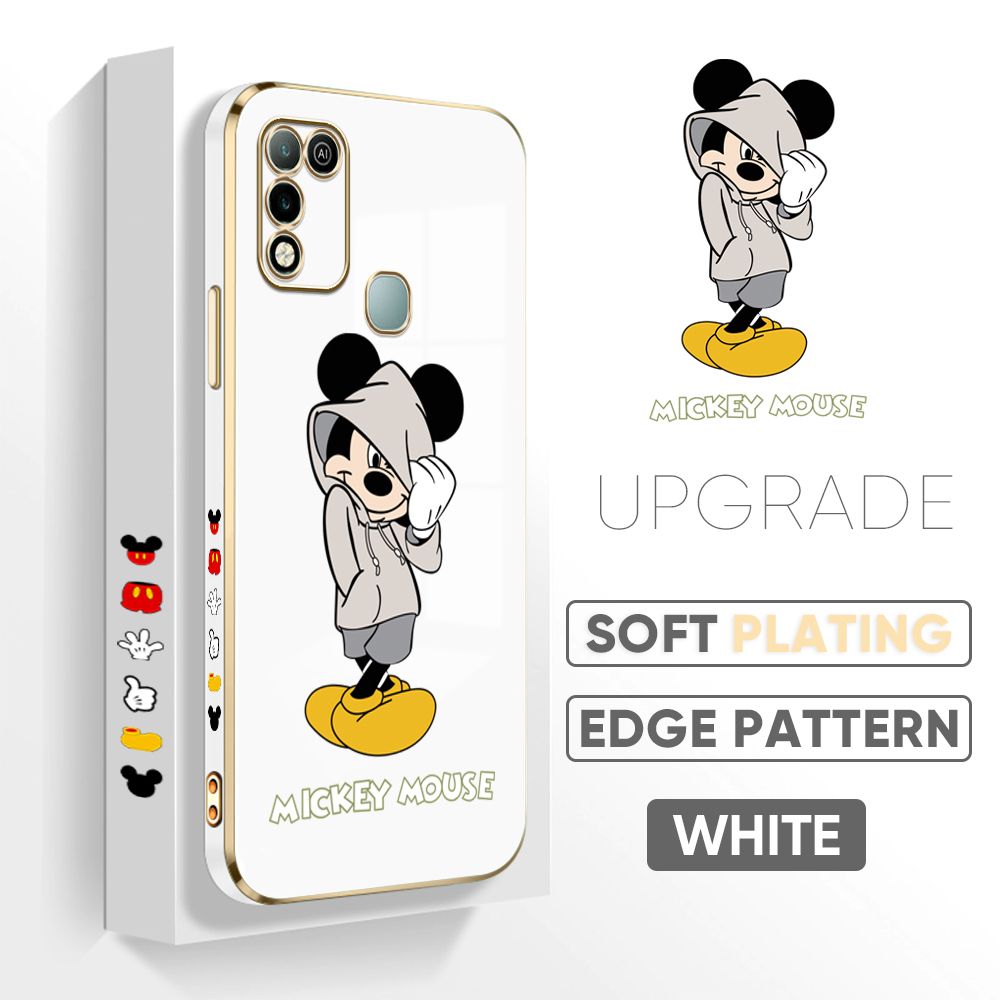 Jizetin (Free Lanyard) Infinix Hot 10 Play / Hot 11 Play Back Cover Sweater Mouse Luxury 6D Plating Case Side Pattern Soft Silicone Square Phone Cases