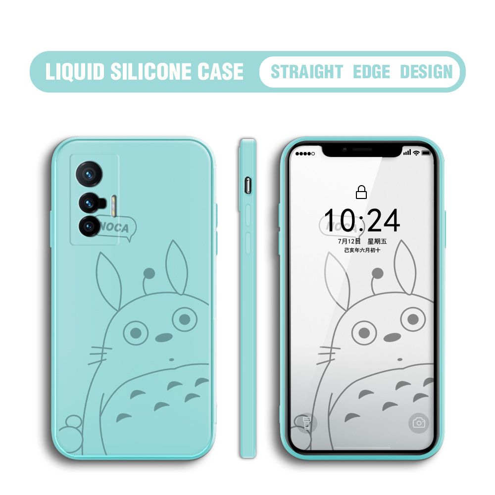 BILI for Vivo X70 5G Back Cover Lovely Totoro Multicolor Liquid Silicone Phone Case Soft Square Lens Protection Phone Cases